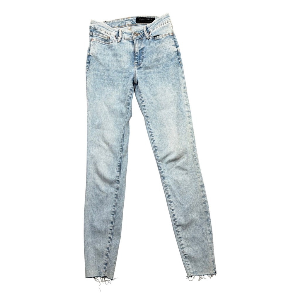 AllSaints Grace Jeans Women W24 Light Blue Raw Hem‎ Distressed Skinny Denim